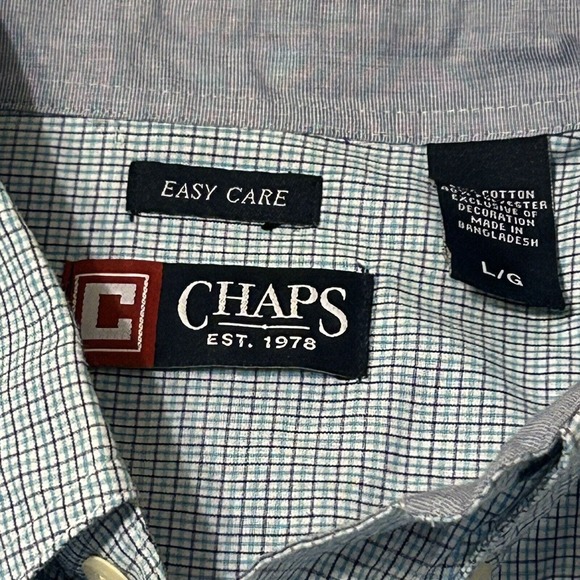 Chaps Easy Care Button-Up Shirt Men's Size L Maroon Blue Long Sleeve - Picture 2 of 16